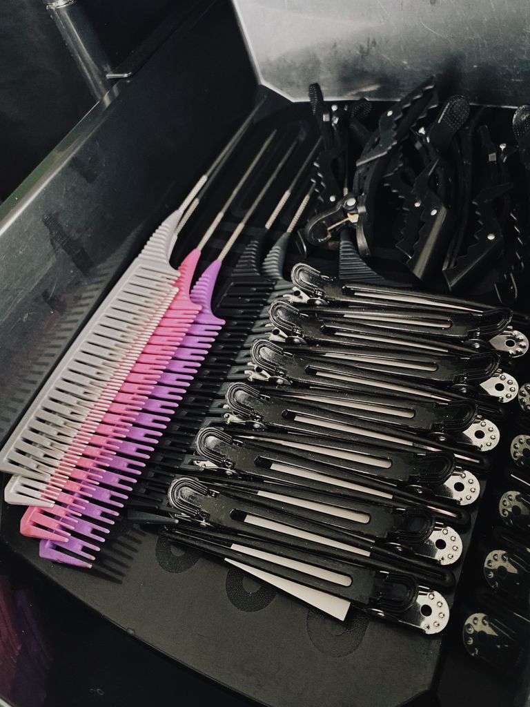 Professional hair combs and clips.