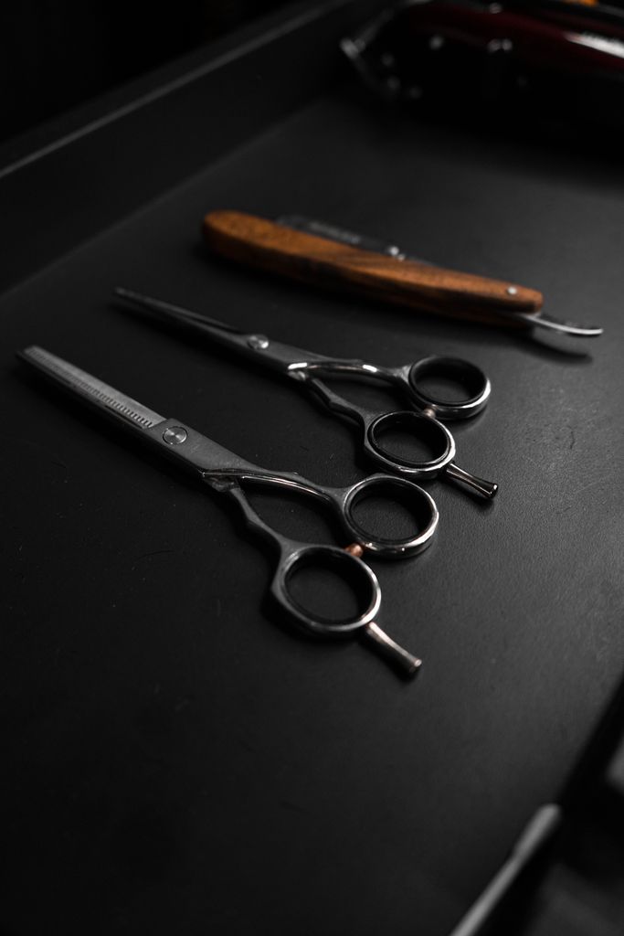 Professional salon cutting and styling tools.