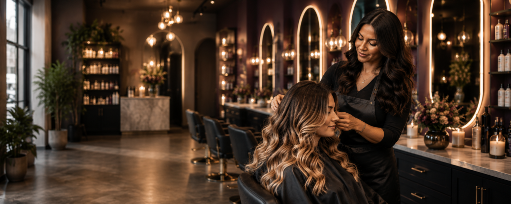 Stylist providing a personalized salon service.